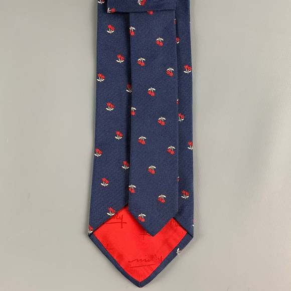 MICKY Navy Red Floral Silk Tie - Picture 4 of 6